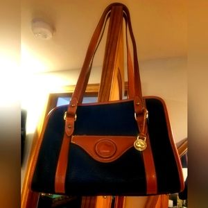 Vintage Dooney Bourke Navy Leather w/Brown Saddle trim Shoulder Bag